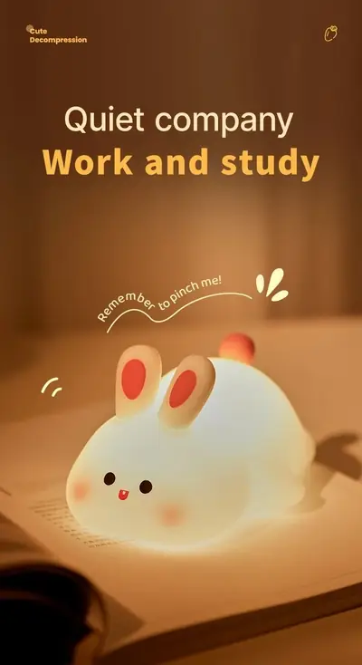 Big Face Rabbit Night Light Lamp, Food Grade Silicone, Stand Up