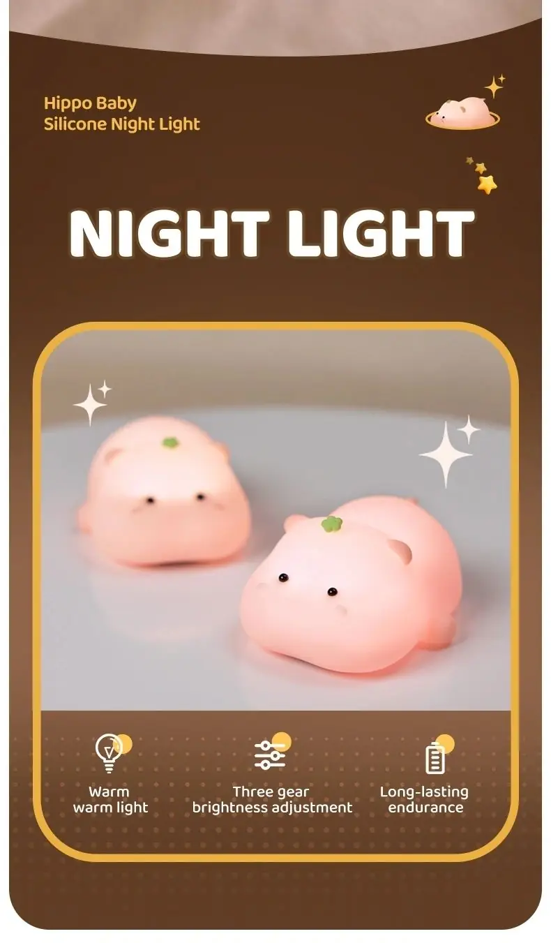 Hippo Baby Silicone Night Light Lamp